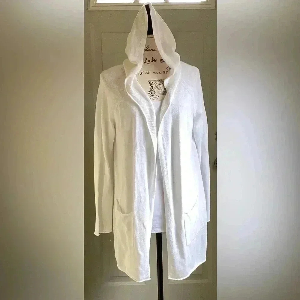 TOMMY BAHAMA WHITE LONG SLEEVE OPEN FRONT HOODED CARDIGAN SIZE S/P